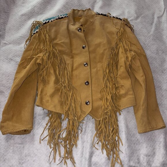 Cripple Creek Leather Jacket Fringe Beaded Women's XL Brown Western Aztec Boho - Picture 1 of 9